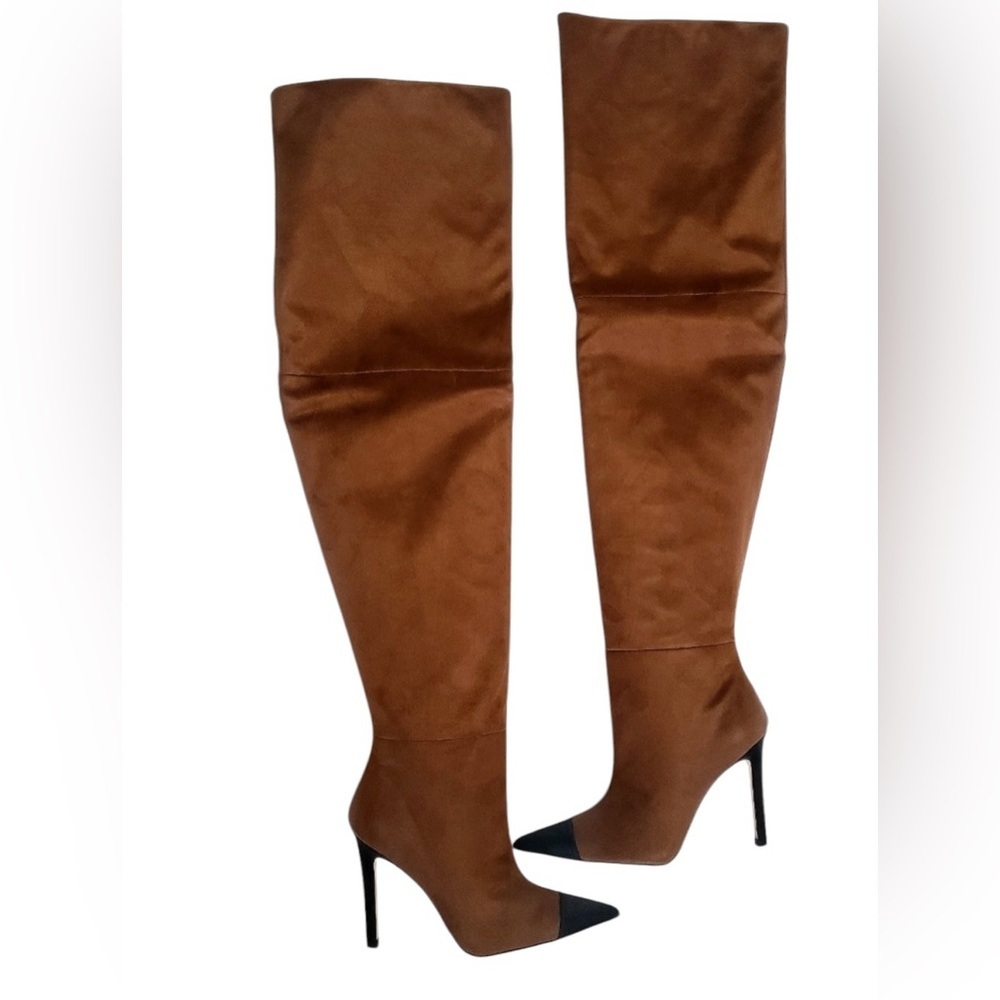 NIB Good American Over the Knee Slouch Pointed Toe Brown Boots 4 - Picture 10 of 11